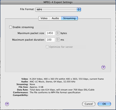 PcP Encodings - H.264 - Streaming Settings